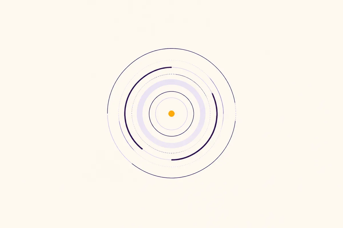 Concentric purple rings converging on a single bright amber point at the centre.