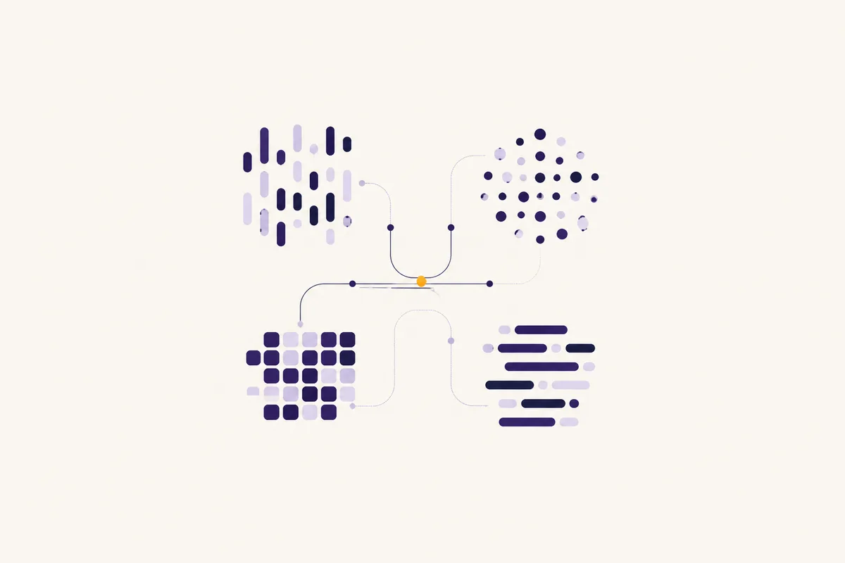 Four differently structured player groups connect through one lifecycle path, with an amber marker moving between segments.