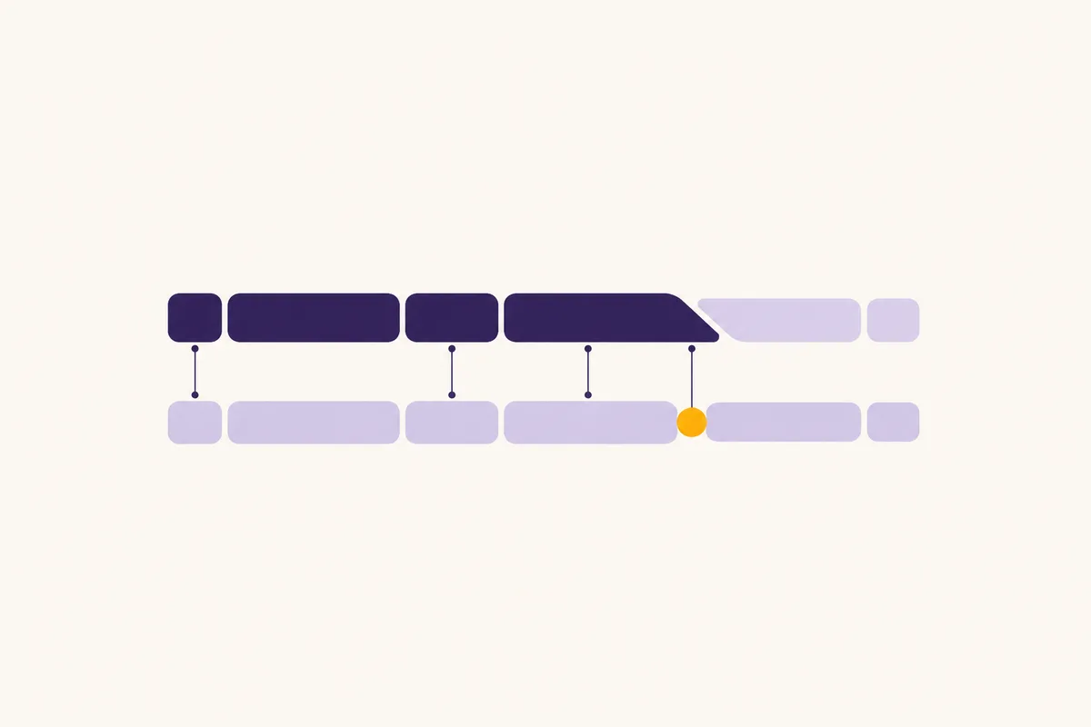 Two parallel CRM lifecycle rails stay synchronized through a staged handover marked by one amber point.