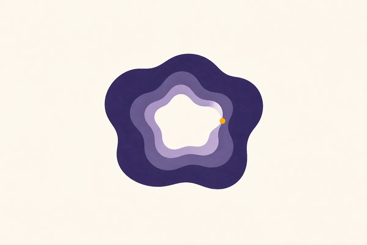 Nested wavy purple rings, layered like a blob outline, converging on a small amber dot near the innermost ring.